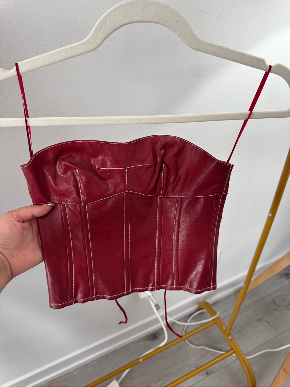 Women’s Red Faux Leather Corset Camisole Top